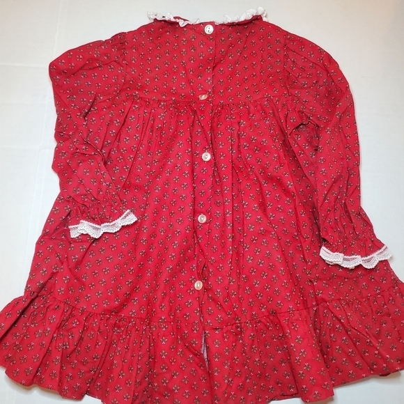 Vtg Bryan Baby Girl Holiday Christmas Tiny Floral Red White Lace 4T Dress - Picture 5 of 7